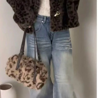 Hot Girl Leopard Plush Underarm Bag