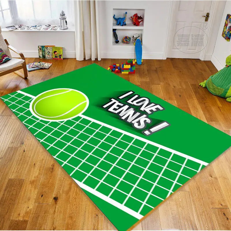 Sports Court Area Rug – Tennis & Badminton Field Graphic Floor Carpet