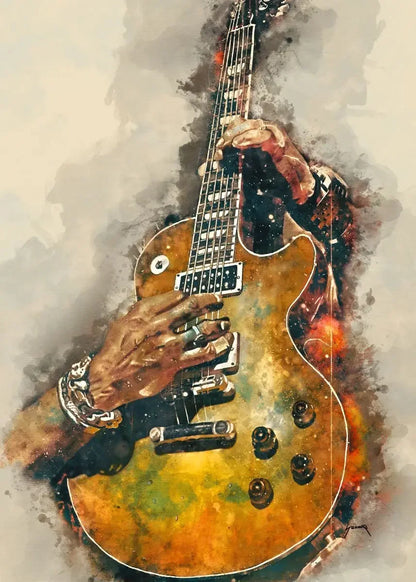 Electric Guitar on Fire Wall Art Print – Music Poster