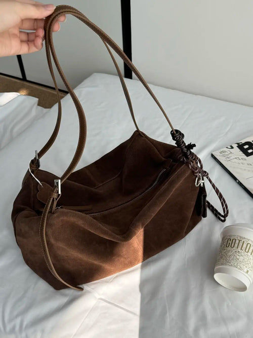 Vintage Large Capacity Tote Bag Women Retro Suede Casual Shoulder Bags