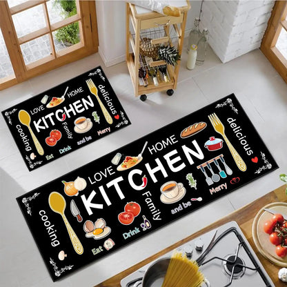 2-Piece Boho Kitchen Rug Set – Stain-Resistant Floral Patchwork Mat