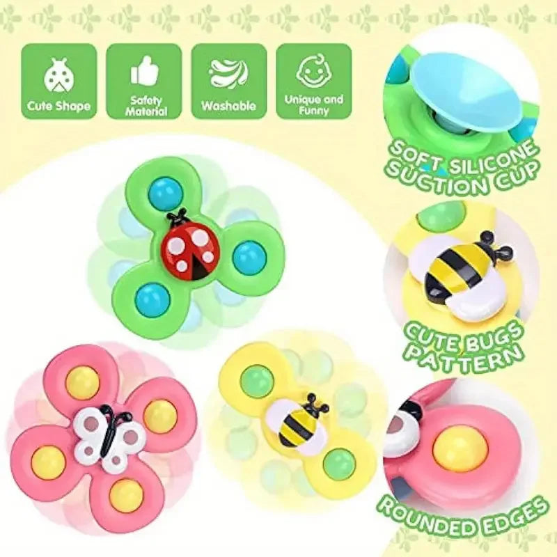 Kids Suction Cup Spinning Toy Cartoon Bug Flower Interactive Educational Baby Toy