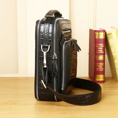 Genuine Leather Crocodile Pattern Men's Messenger Bag