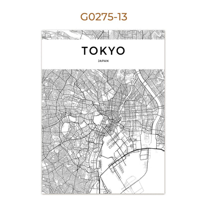 World City Map Wall Art Print – Black & White City Poster