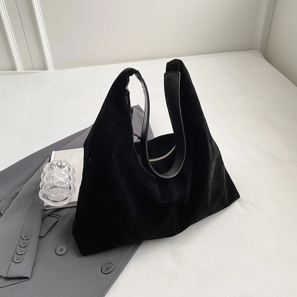 Women Suede Shoulder Bag with Zipper Hobo Bags