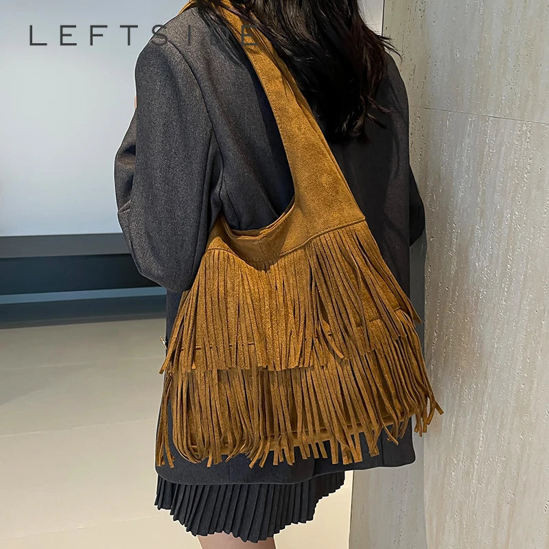 Tassel Hobo Shoulder Bag – Women's Y2K Suede Fringe Purse