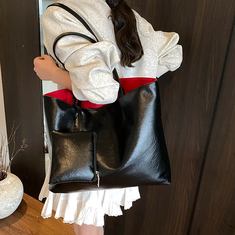 PU Leather Tote Bag – Large Capacity Shoulder Bag for Women