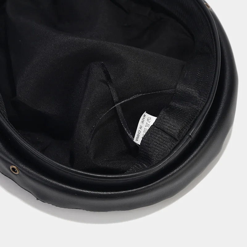 PU Leather Newsboy Cap Vintage Flat Military Hat