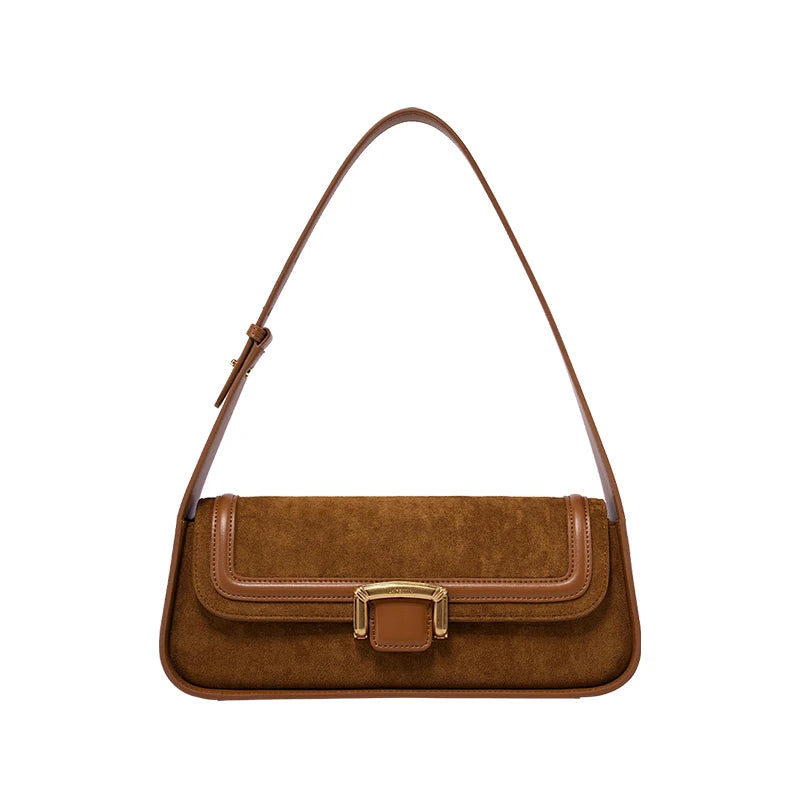 Suede Buckle Flap Shoulder Bag