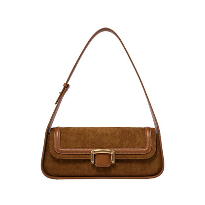 Suede Buckle Flap Shoulder Bag