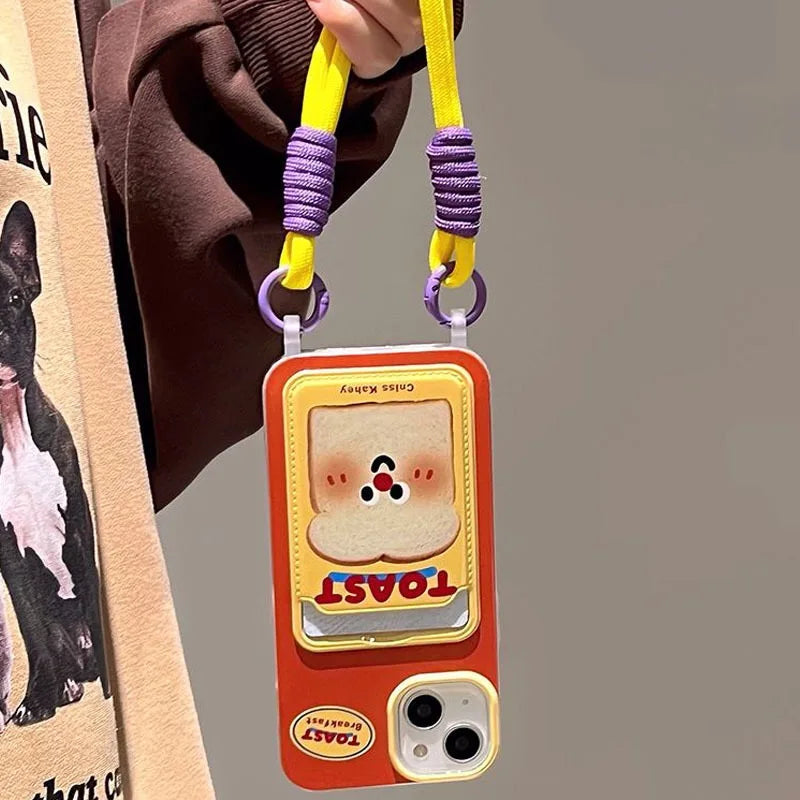Toast Bear iPhone Case with Card Holder & Lanyard Strap