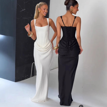 Women's Slim Maxi Dress – Lace-Up Sleeveless Formal Gown