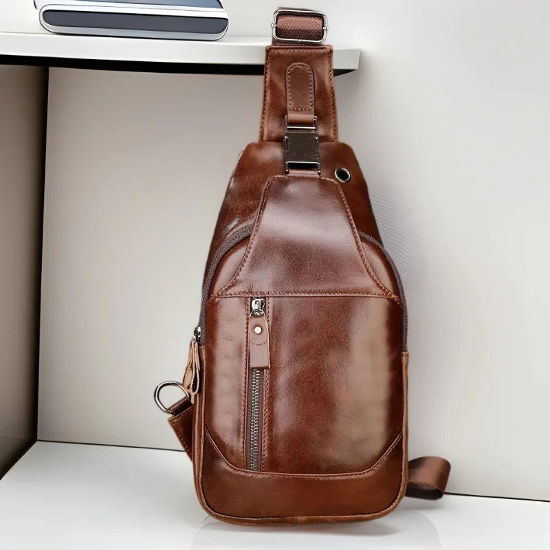 Men's Genuine Leather Sling Chest Bag – Python Skin Crossbody Pack