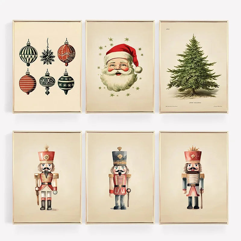 Vintage Christmas Ornaments Wall Art Print – Festive Holiday Decor