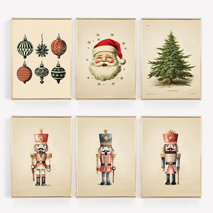 Vintage Christmas Ornaments Wall Art Print – Festive Holiday Decor