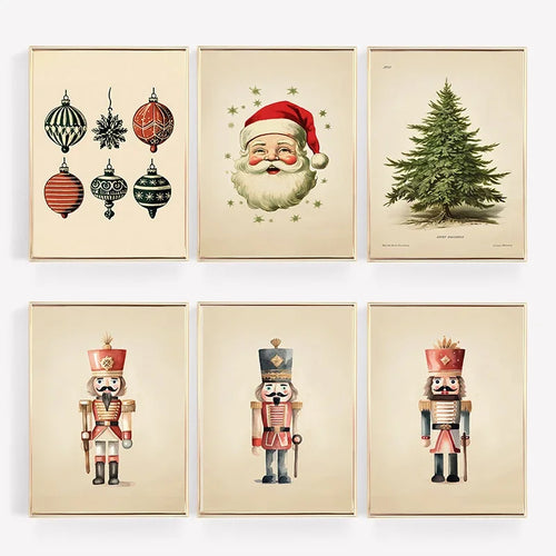Vintage Christmas Ornaments Wall Art Print – Festive Holiday Decor