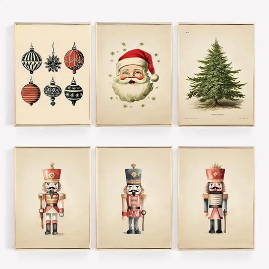 Vintage Christmas Ornaments Wall Art Print – Festive Holiday Decor