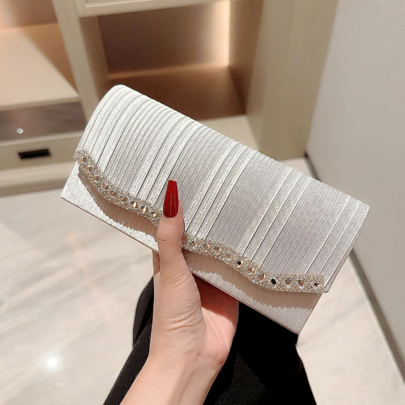 Ladies Glitter Silver Clutch Bag Envelope Evening Bag