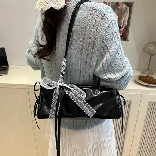 French Elegant Korean Bow Decoration Pu High-quality Square Bag