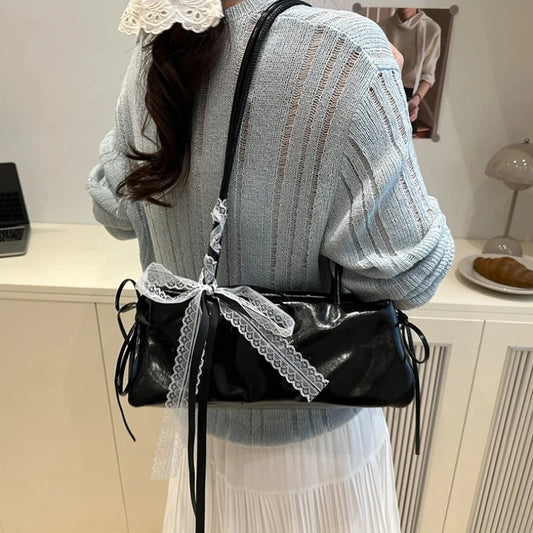 French Elegant Korean Bow Decoration Pu High-quality Square Bag