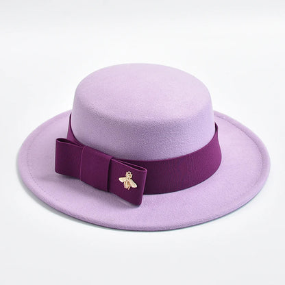 Women's Flat Top Fedora Hat – Bow & Bee Pin, Church & Party