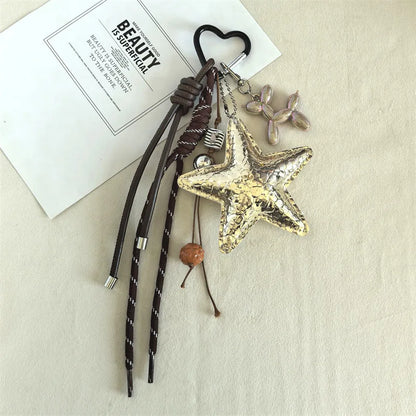 Fashion Leopard Starfish Keychain Cute Balloon Dog Leather Charm Women Maximalist Bag