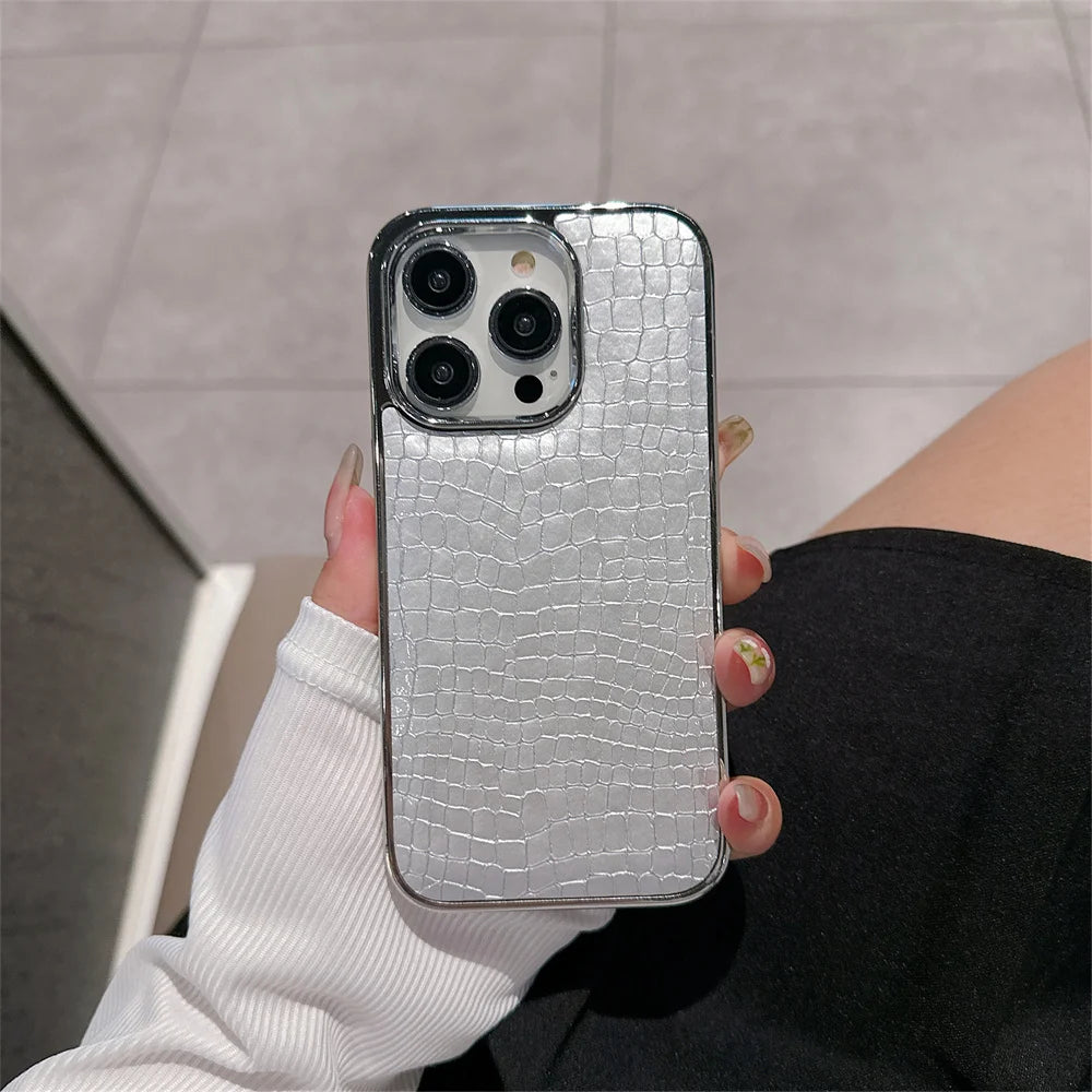 Crocodile Pattern iPhone Case with Chrome Plating – iPhone 11 to 17 Series