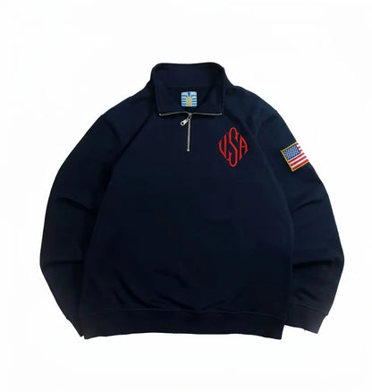 Men's Quarter-Zip Sweatshirt USA Embroidered Patch – Harajuku Y2K Vintage Pullover