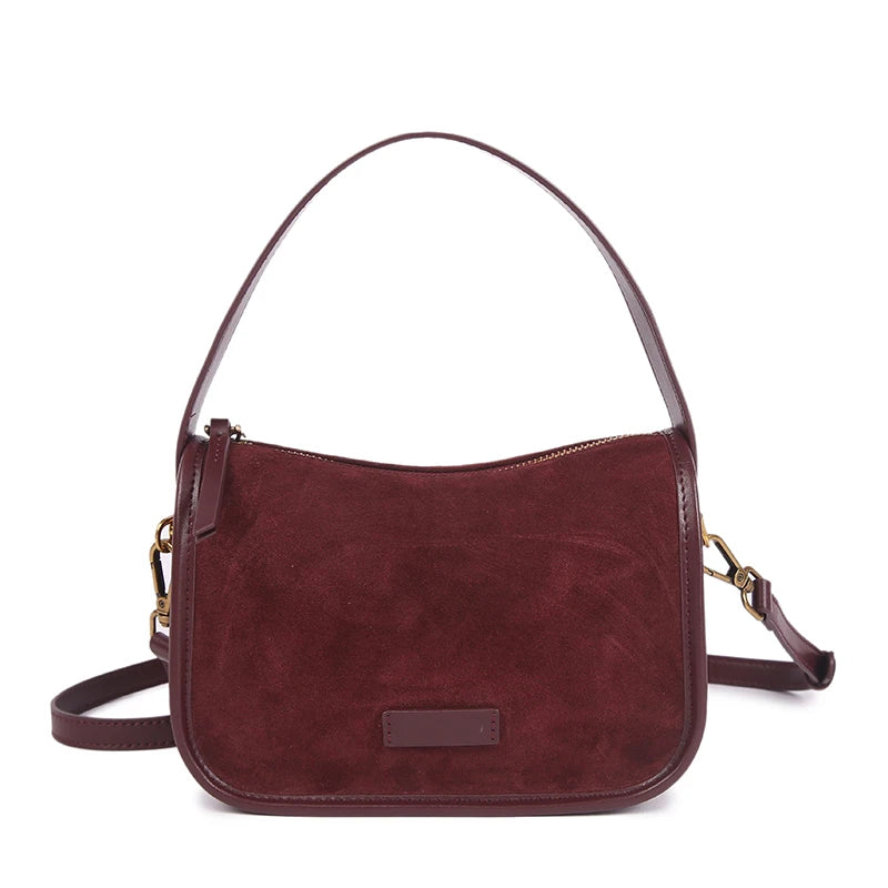 Suede Crossbody Bag for Women – Genuine Leather Retro Shoulder Bag