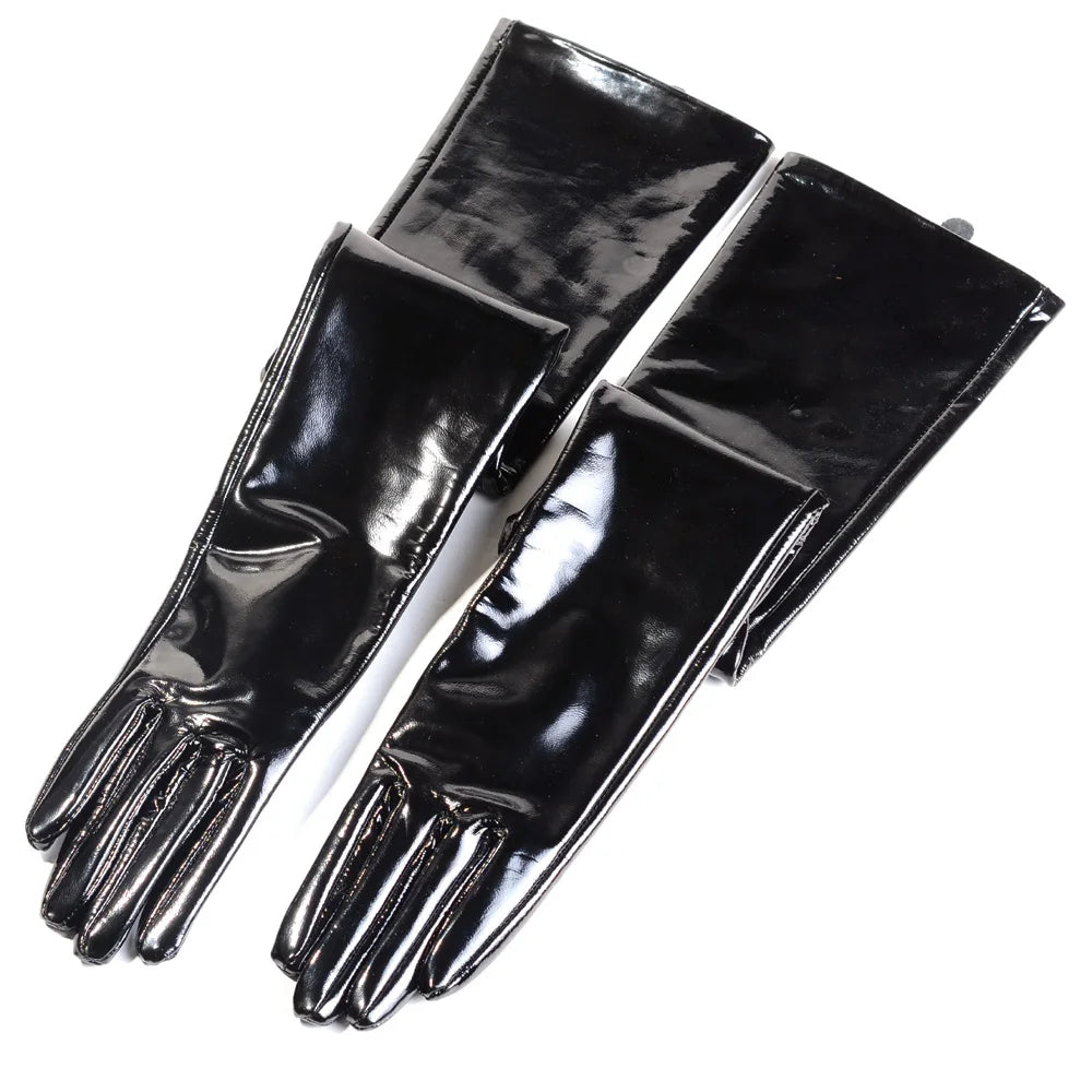 Patent Leather Long Gloves Women – Shiny Black Opera Evening Gloves