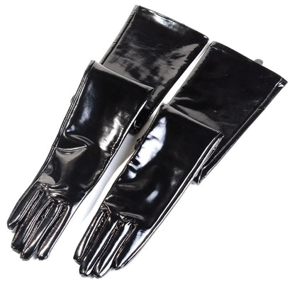 Patent Leather Long Gloves Women – Shiny Black Opera Evening Gloves