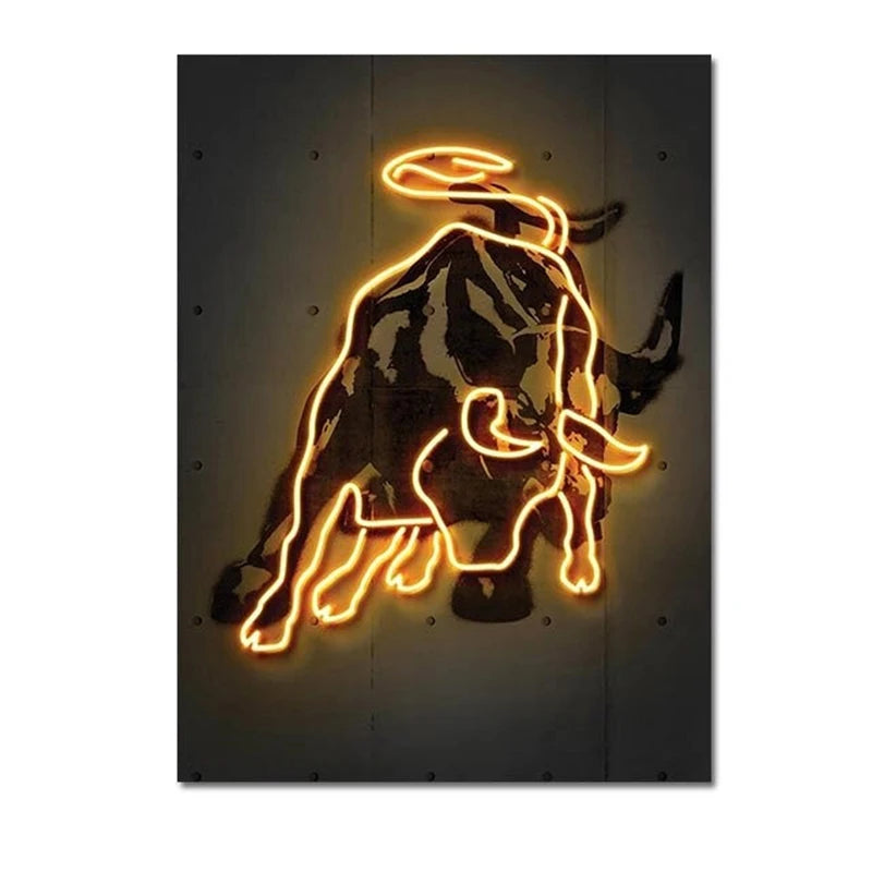 Neon Bull Canvas Wall Art Poster – Crypto Bitcoin Decor
