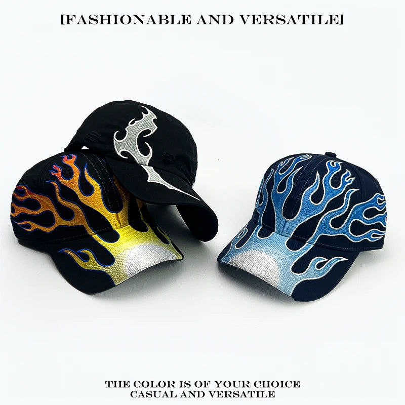Tribal Thorn & Flame Embroidered Baseball Cap – Y2K Street Style Hat