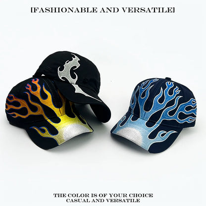 Tribal Thorn & Flame Embroidered Baseball Cap – Y2K Street Style Hat