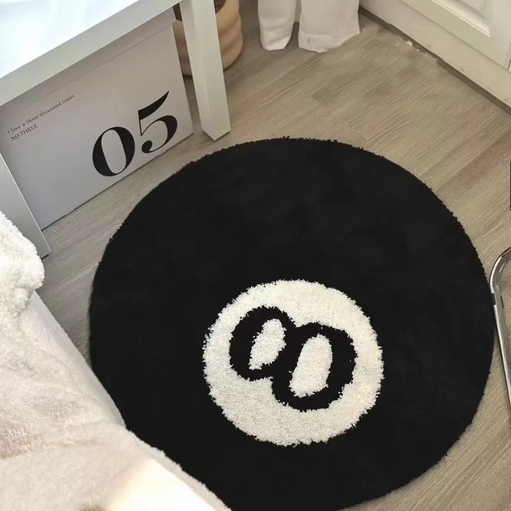 8-Ball Round Rug – Non-Slip Billiards Pool Ball Carpet for Bedroom & Bathroom