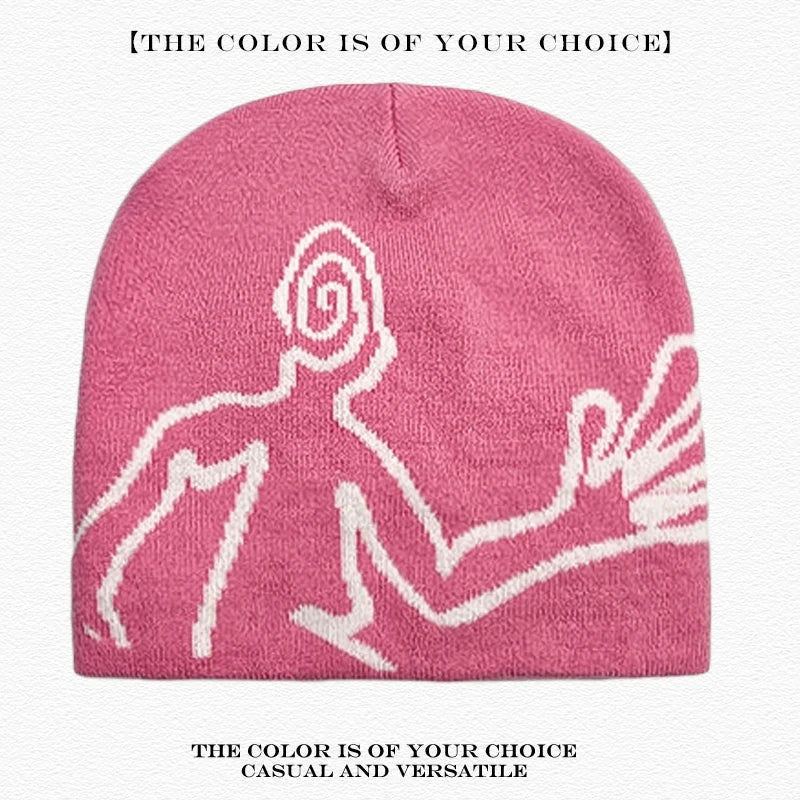 Jacquard Figure Beanie Hat – Unisex Streetwear Knit Cap