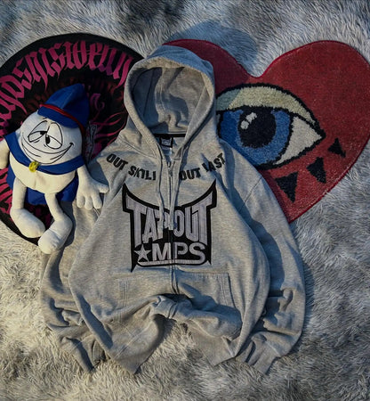 Tapout Graphic Zip Hoodie – Y2K Hip Hop Oversized Sweatshirt