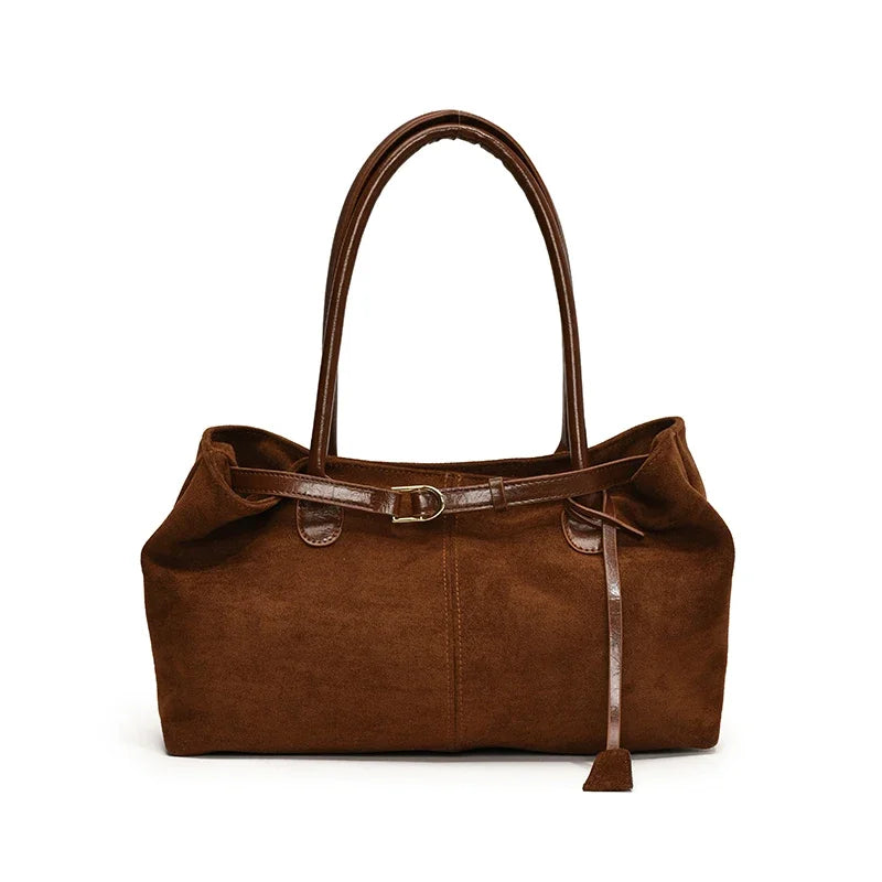 Nubuck Leather Shoulder Tote Bag – Women's Y2K Handbag