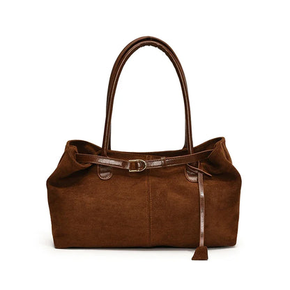 Nubuck Leather Shoulder Tote Bag – Women's Y2K Handbag