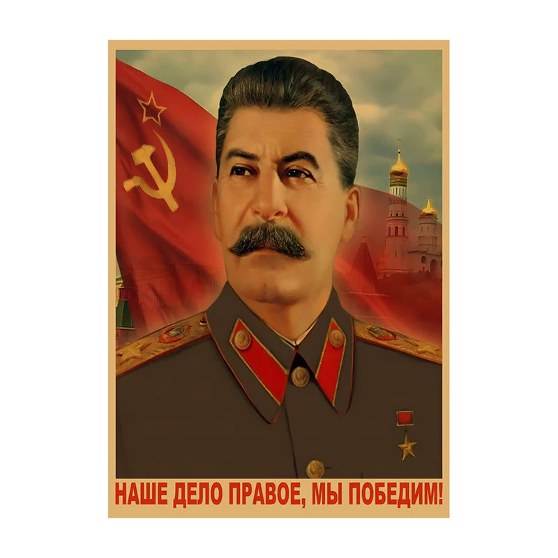 Soviet USSR Vintage Propaganda Poster – Stalin Portrait Retro Wall Art Print