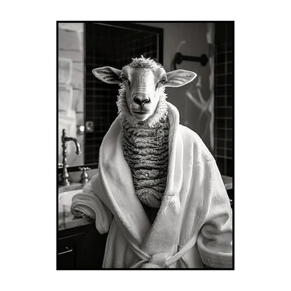Funny Animal Bathroom Wall Art Poster – Quirky Wildlife in Bathrobe Print