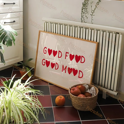 Good Food Good Mood Kitchen Wall Art Canvas Poster – Cute Chef Print