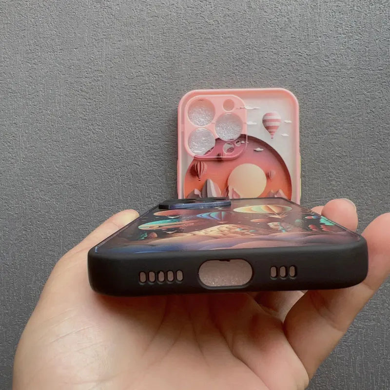 Fantasy Landscape iPhone Case – Hot Air Balloon & Planet Design