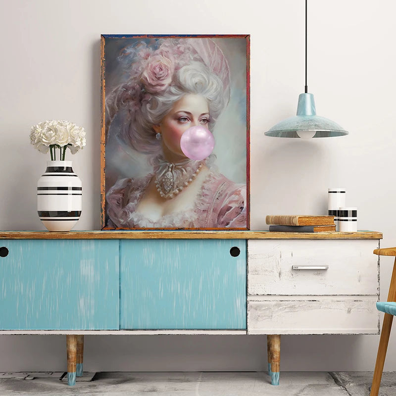 Bubble Gum Baroque Portrait Wall Art Poster – Vintage Altered Art Print