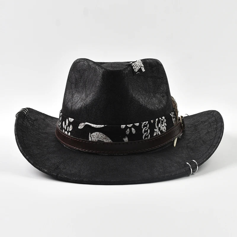 Handmade Vintage Western Cowboy Hat – Faux Leather Jazz Panama Hat
