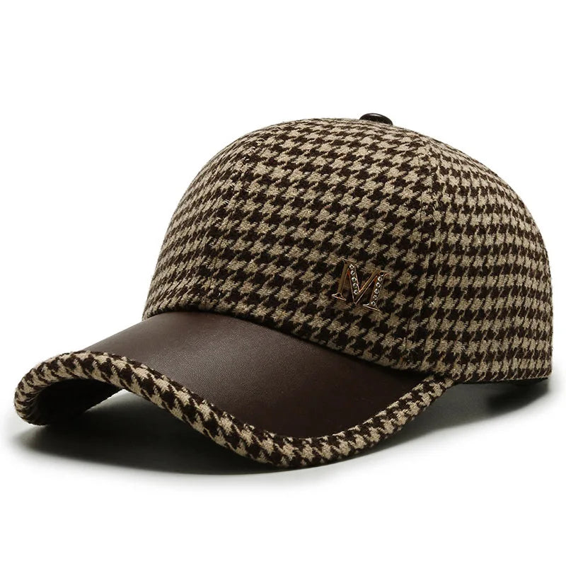 Houndstooth Baseball Cap – Warm Windproof Adjustable Hat