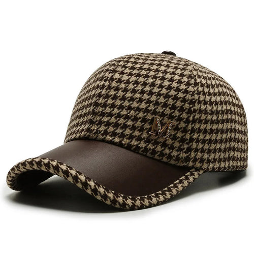 Houndstooth Baseball Cap – Warm Windproof Adjustable Hat