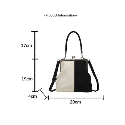 Large Capacity Retro Frosted Handbag Kiss Lock PU Leather