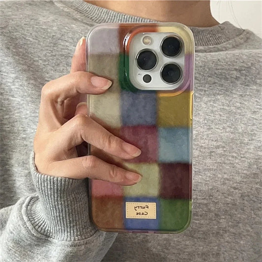 Color Block Plaid iPhone Case – Dopamine Checkerboard for iPhone 11–17 Pro Max Air 16e