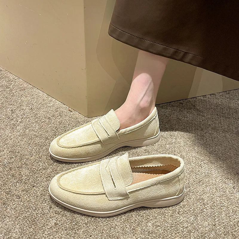 Women's Suede Slip-On Loafers Flat Moccasin Mules
